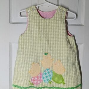Kids' Bailey Boys Applique Eggs Chicks Easter Green and Pink Sleeveless Dress 2T